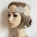 1920s Gatsby Feather Pearls Crystal Headband Wedding Bridal Flapper Hairband Women Fascinator Headpiece
