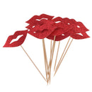 10pcs Glitter Red Lip Cupcake Toppers Wedding Engagement Carnival Party Decoration Cake Picks
