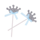 10pcs Blue Bow Crown Cupcake Toppers Glitter Cake Picks Wedding Baby Shower Kids Birthday Anniversary Party Decoration