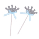 10pcs Blue Bow Crown Cupcake Toppers Glitter Cake Picks Wedding Baby Shower Kids Birthday Anniversary Party Decoration