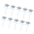 10pcs Blue Bow Crown Cupcake Toppers Glitter Cake Picks Wedding Baby Shower Kids Birthday Anniversary Party Decoration