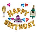 Gold HAPPY BIRTHDAY Alphabets Champagne Foil Balloons Set Anniversary Celebration DÃ©cor