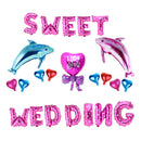Pink SWEET WEDDING Letters Dolphins Foil Balloon Set Party Decoration