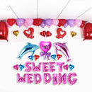 Pink SWEET WEDDING Letters Dolphins Foil Balloon Set Party Decoration