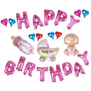 Baby Shower Balloons HAPPY BIRTHDAY Letters Pram Heart Foil Balloons Set