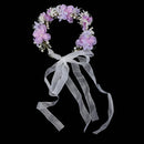 Wedding Bridal Bridesmaid Flower Faux Pearl Forehead Hairband Ribbon Garland