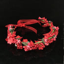 Bridal Bridesmaid Flower Beads Forehead Hair Band Ribbon Garland Red