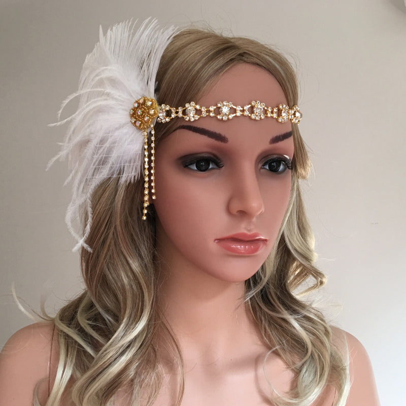1 Piece White Feather Vintage Headpiece 1920s Great Gatsby Flapper Headband