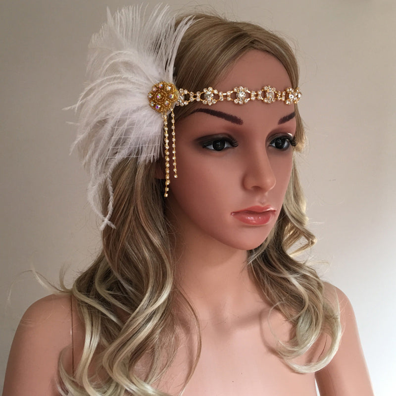 1 Piece White Feather Vintage Headpiece 1920s Great Gatsby Flapper Headband
