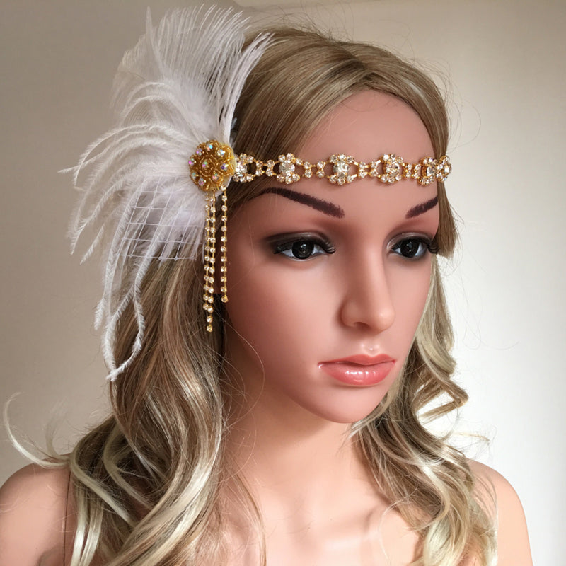 1 Piece White Feather Vintage Headpiece 1920s Great Gatsby Flapper Headband