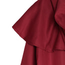 Men Women Hooded Robe Long Black Cloak Cape + Necklace + Cotton Belt for Halloween Fancy Costume Dress Accessory Wine Red L