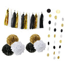 Set of 20pcs Black Gold White Paper Flowers Balls Tassels Paper Garland Kits Party Supplies