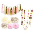 Set of 20pcs Mixed Tissue Paper Flowers Balls Tassels Paper Garland Party Decora Gold Pink Beige