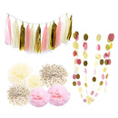 Set of 20pcs Mixed Tissue Paper Flowers Balls Tassels Paper Garland Party Decora Gold Pink Beige