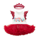 Cute Elegant Baby Girls Romper Bodysuit Tutu Dress Crown Headband Princess Outfit 1st Birthday Party Supplies S