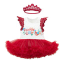 Cute Elegant Baby Girls Romper Bodysuit Tutu Dress Crown Headband Princess Outfit 1st Birthday Party Supplies XL