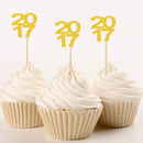 20pcs Novelty Glitter 2017 Wood Cake Toppers Food Picks Party Decoration