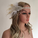 Vintage Crystal Applique Feather Beads Ribbon Head Chain Hair Accessories