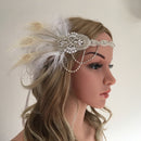 Vintage Crystal Applique Feather Beads Ribbon Head Chain Hair Accessories