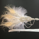 Vintage Crystal Applique Feather Beads Ribbon Head Chain Hair Accessories