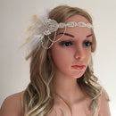 Vintage Crystal Applique Feather Beads Ribbon Head Chain Hair Accessories