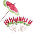 140 Pieces Hawaiian Watermelon Umbrella Cocktail Picks Hula Beach Party Bamboo Sticks Fruit Decoration Party Supplies 10cm