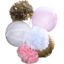 Set Of Mixed Style Paper Pom Poms With Lanterns Wedding Birthday Party Baby Shower Party Decor Rose White Gold