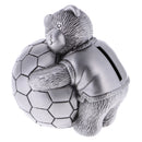 Vintage Alloy Metal Bear with Football Money Box Piggy Bank Coin Saving Pot