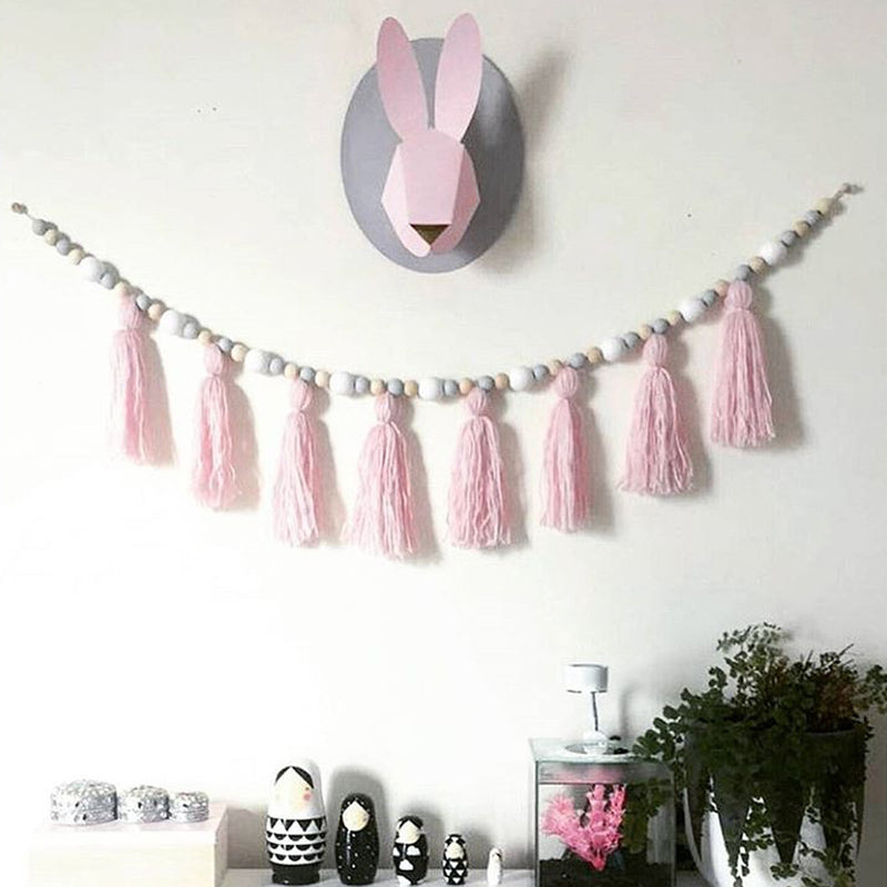 1.5m Wooden Beads Pink Tassel Hanging Garland Baby Bed Nursery Decoration