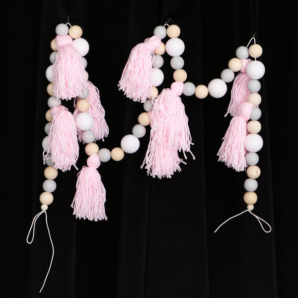 1.5m Wooden Beads Pink Tassel Hanging Garland Baby Bed Nursery Decoration
