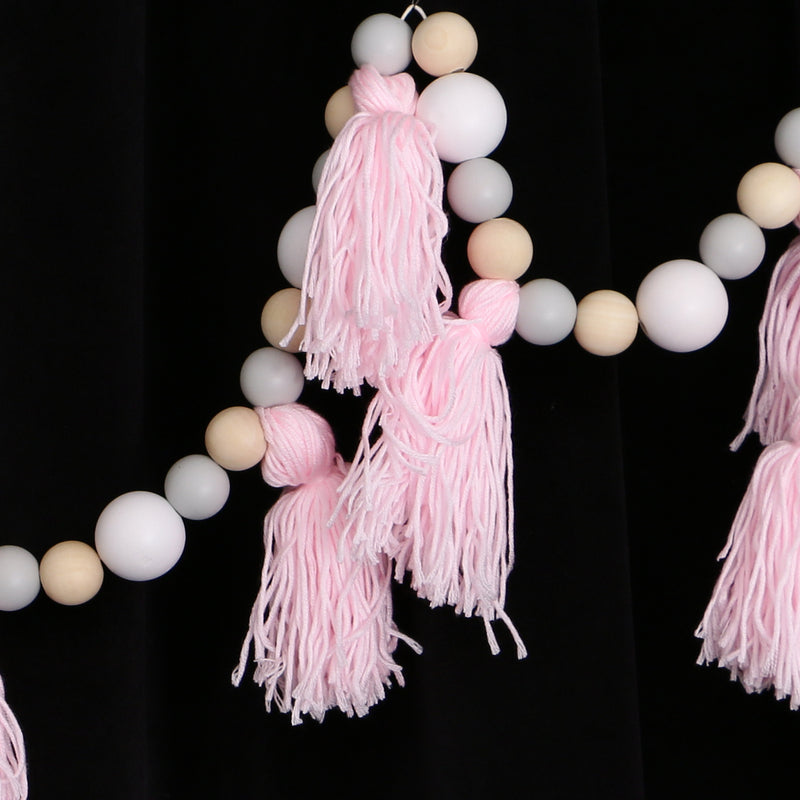 1.5m Wooden Beads Pink Tassel Hanging Garland Baby Bed Nursery Decoration
