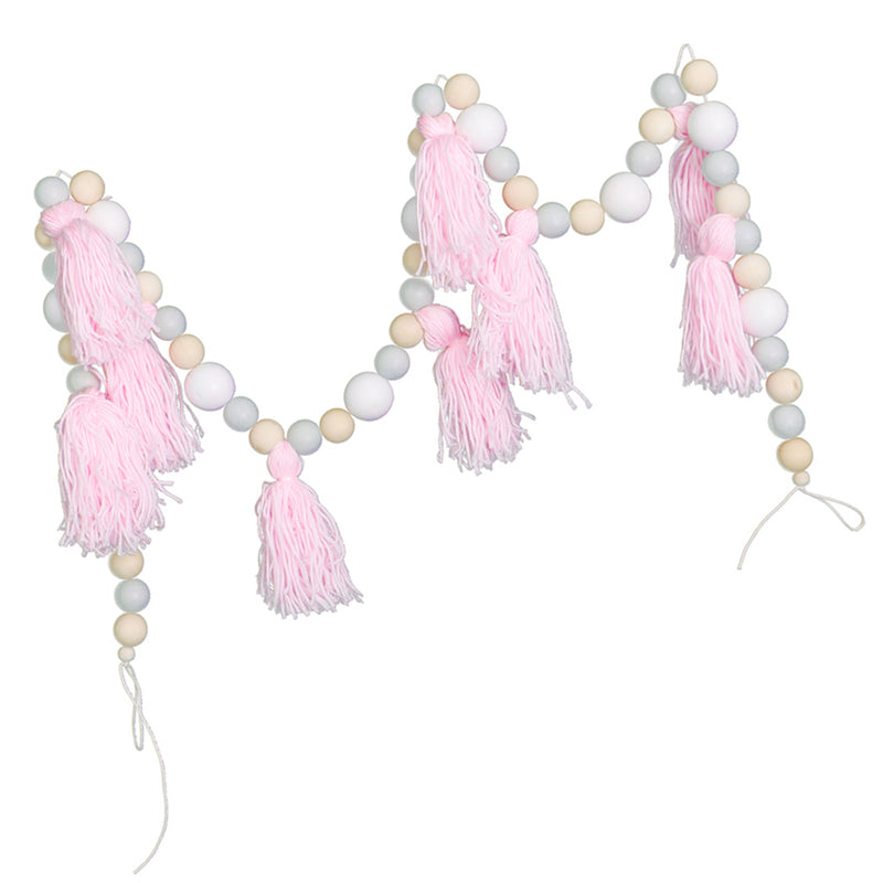 1.5m Wooden Beads Pink Tassel Hanging Garland Baby Bed Nursery Decoration