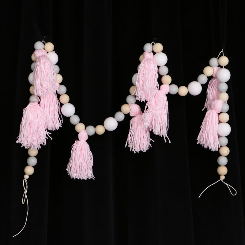 1.5m Wooden Beads Pink Tassel Hanging Garland Baby Bed Nursery Decoration