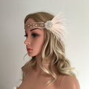1920s Feather Headband Bridal Great Gatsby Flapper Costume Dress Pink