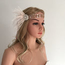 1920s Feather Headband Bridal Great Gatsby Flapper Costume Dress Pink