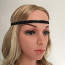 Black Long Satin Ribbon Beaded Headband Hair Band Headpiece Wedding Bridal