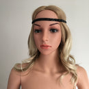Black Long Satin Ribbon Beaded Headband Hair Band Headpiece Wedding Bridal