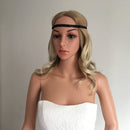 Black Long Satin Ribbon Beaded Headband Hair Band Headpiece Wedding Bridal