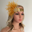 Women Sequin Feather Flower Headband Headpiece Party Fancy Dress Gold
