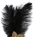 1920s Great Gatsby Black Feather Fascinator Headpiece Flapper Headband Crystal Flower Beads Ribbon Band Fancy Dress Accessory