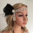 Crystal Chain Pearl Tassels Black Feather 1920s Headpiece Flapper Great Gatsby Headband Women Hair Accessory