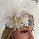 Indian Style White Feather Sequins Fascinator 1920s Flapper Headpiece Wedding Bridal Headband Great Gatsby Costume Accessory
