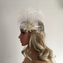 Indian Style White Feather Sequins Fascinator 1920s Flapper Headpiece Wedding Bridal Headband Great Gatsby Costume Accessory