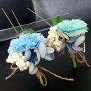 Elegant Fabric Ribbon Leaf Boutonniere Corsage Silk Flower Brooch Pin Wedding Prom Flowers Accessories Sky Blue