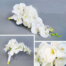 Elegant Cascade Waterfall Bouquet Wedding Bridal Artificial Silk Flower Calla Lily Orchids Hand Tied Flower Decoration