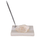 Wedding Satin Flower Guest Book Guest Register Comment Book Pen & Holder