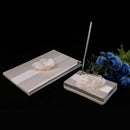 Wedding Satin Flower Guest Book Guest Register Comment Book Pen & Holder