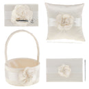 4Pcs Sash Wedding Ceremony Sets Guest Book Pen Holder Flower Basket Ring Pillow Champagne