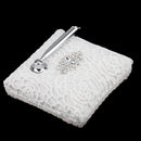 White Velvet Floral Guest Book & Signing Pen Holder Set for Wedding Ceremony