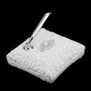 White Velvet Floral Guest Book & Signing Pen Holder Set for Wedding Ceremony